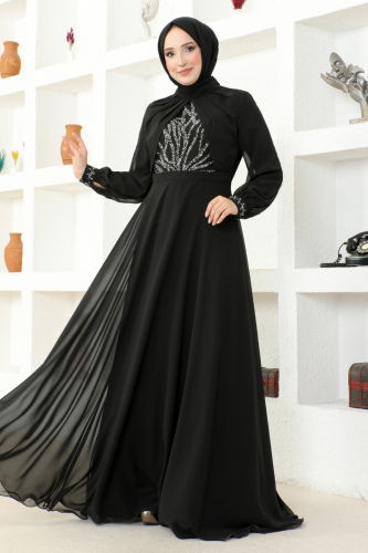 moda selvim Evening Wear MSL52886 Black - Thumbnail