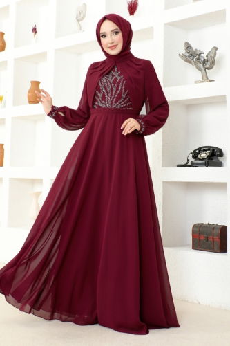 moda selvim Evening Wear MSL52886 Claret Red - Thumbnail