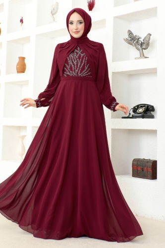 moda selvim Evening Wear MSL52886 Claret Red - Thumbnail