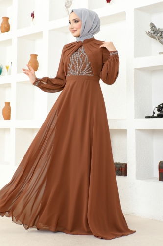 moda selvim Evening Wear MSL52886 Tan - Thumbnail