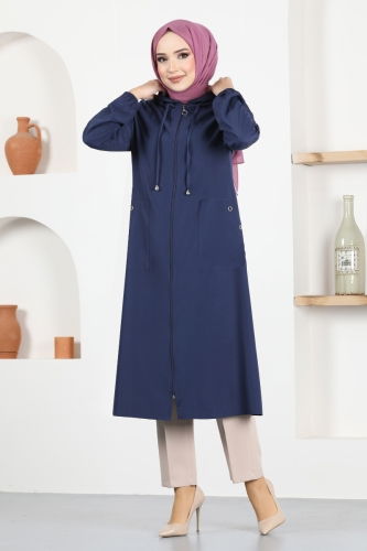 moda selvim Overcoat ASM2608-1 Navy Blue - Thumbnail