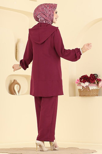 moda selvim Fermuar Detaylı 2 li Kupra Takım 2949SL432 Bordo - Thumbnail