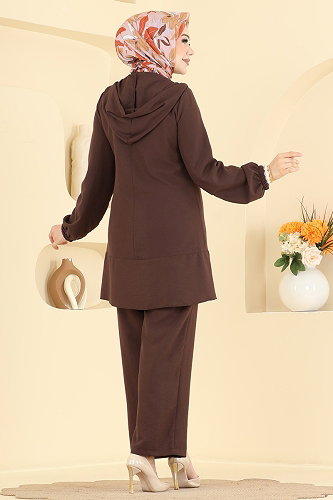 moda selvim Fermuar Detaylı 2 li Kupra Takım 2949SL432 Kahve - Thumbnail