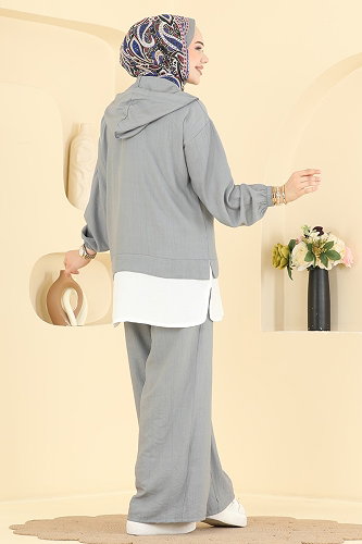 moda selvim Fermuar Detaylı 2 li Takım 3392HBS856 Gri - Thumbnail
