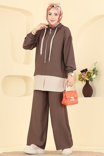moda selvim Fermuar Detaylı 2 li Takım 3392HBS856 Kahve - Thumbnail