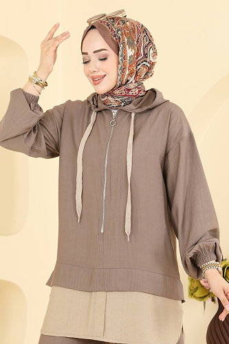 moda selvim Fermuar Detaylı 2 li Takım 3392HBS856 Koyu Vizyon - Thumbnail