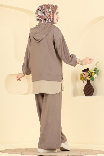 moda selvim Fermuar Detaylı 2 li Takım 3392HBS856 Koyu Vizyon - Thumbnail