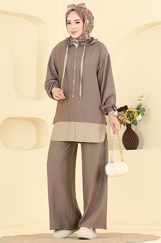 moda selvim Fermuar Detaylı 2 li Takım 3392HBS856 Koyu Vizyon - Thumbnail