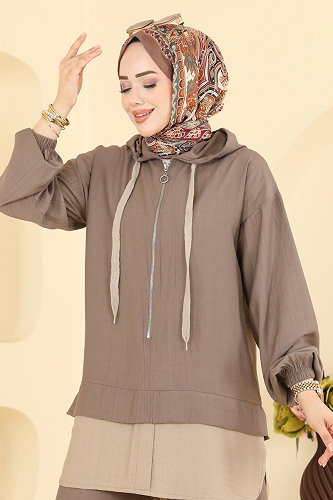 moda selvim Fermuar Detaylı 2 li Takım 3392HBS856 Koyu Vizyon - Thumbnail