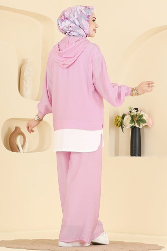 moda selvim Fermuar Detaylı 2 li Takım 3392HBS856 Pembe - Thumbnail