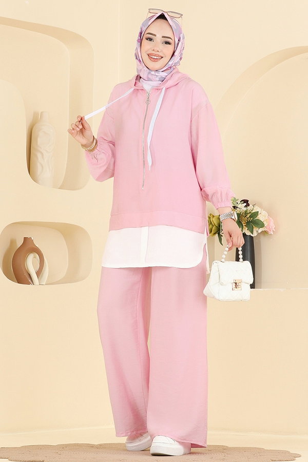 H.B.S. - Fermuar Detaylı 2 li Takım 3392HBS856 Pembe