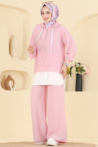 moda selvim Fermuar Detaylı 2 li Takım 3392HBS856 Pembe - Thumbnail