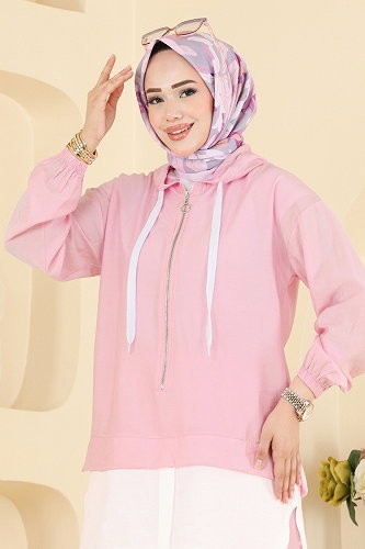moda selvim Fermuar Detaylı 2 li Takım 3392HBS856 Pembe - Thumbnail