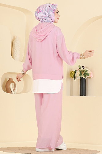 moda selvim Fermuar Detaylı 2 li Takım 3392HBS856 Pembe - Thumbnail