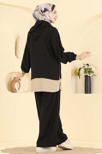 moda selvim Fermuar Detaylı 2 li Takım 3392HBS856 Siyah - Thumbnail