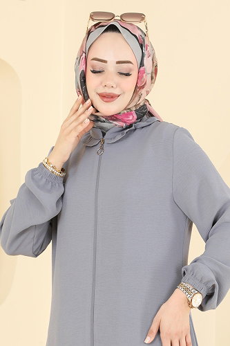 moda selvim Fermuar Detaylı 2 li Takım PL9223 Açık Gri - Thumbnail