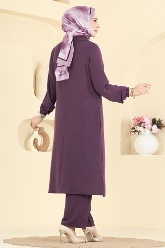 moda selvim Fermuar Detaylı 2 li Takım PL9223 Koyu Lila - Thumbnail