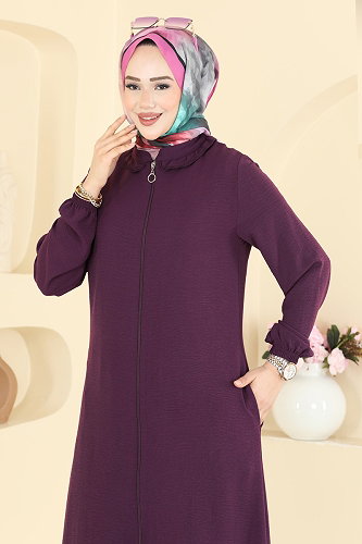 moda selvim Fermuar Detaylı 2 li Takım PL9223 Mor - Thumbnail