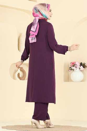 moda selvim Fermuar Detaylı 2 li Takım PL9223 Mor - Thumbnail