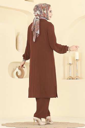 moda selvim Fermuar Detaylı 2 li Takım PL9223 Taba - Thumbnail