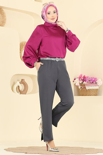 moda selvim Fermuar Detaylı Dabıl Pantolon 0653ERK1158 Antrasit - Thumbnail