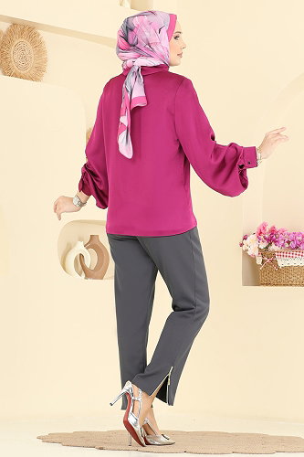 moda selvim Fermuar Detaylı Dabıl Pantolon 0653ERK1158 Antrasit - Thumbnail