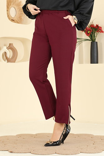 moda selvim Fermuar Detaylı Dabıl Pantolon 0653ERK1158 Bordo - Thumbnail