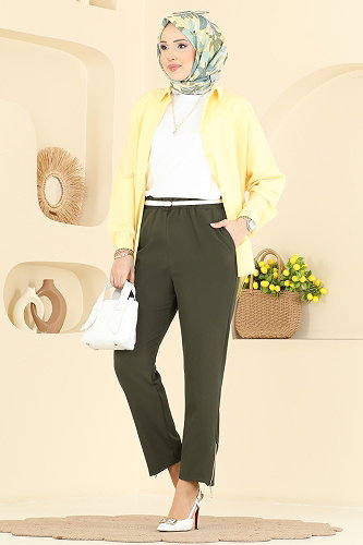 moda selvim Fermuar Detaylı Dabıl Pantolon 0653ERK1158 Haki - Thumbnail
