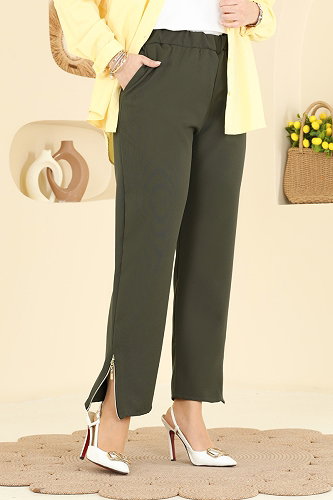 moda selvim Fermuar Detaylı Dabıl Pantolon 0653ERK1158 Haki - Thumbnail