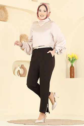 moda selvim Fermuar Detaylı Dabıl Pantolon 0653ERK1158 Kahve - Thumbnail