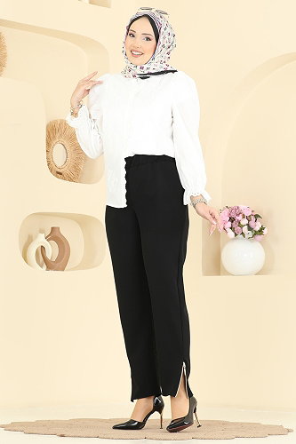 moda selvim Fermuar Detaylı Dabıl Pantolon 0653ERK1158 Siyah - Thumbnail