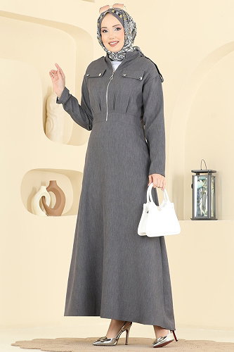 moda selvim Fermuar Detaylı Elbise 24039UKBK1160 Antrasit - Thumbnail