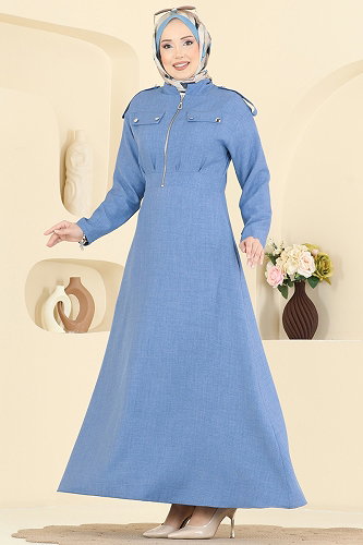 moda selvim Fermuar Detaylı Elbise 24039UKBK1160 İndigo - Thumbnail