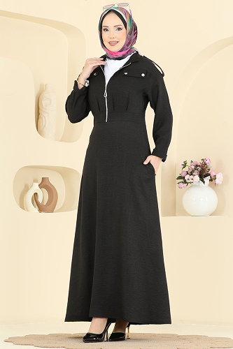 moda selvim Fermuar Detaylı Elbise 24039UKBK1160 Siyah - Thumbnail