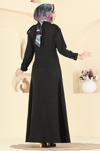 moda selvim Fermuar Detaylı Elbise 24039UKBK1160 Siyah - Thumbnail