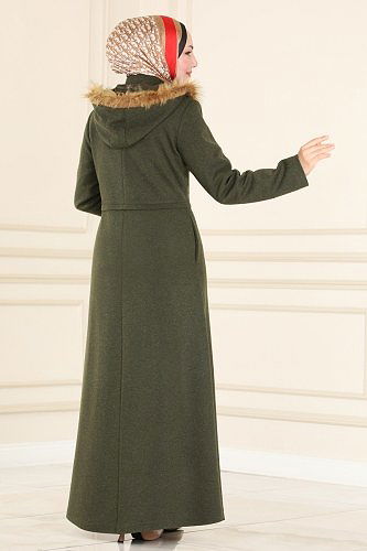 moda selvim Fermuar Detaylı Kaşe Kaban 3140PD194 Haki - Thumbnail