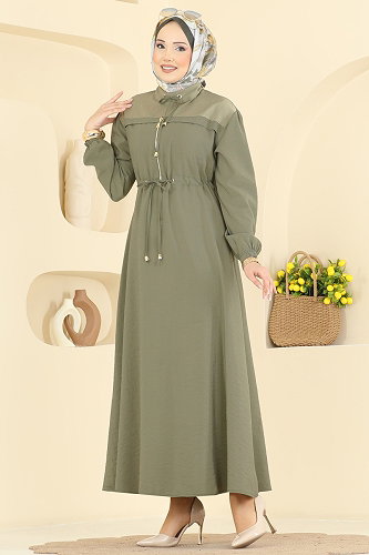 moda selvim Fermuar Detaylı Modal Elbise 2859SL432 Çağla - Thumbnail