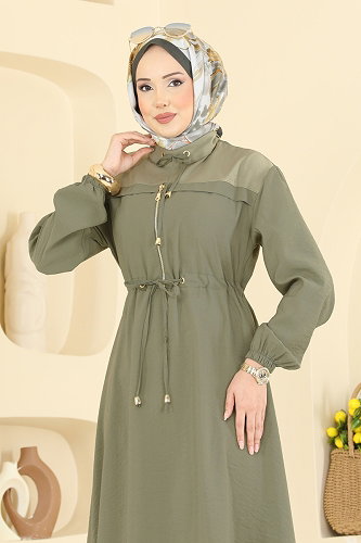 moda selvim Fermuar Detaylı Modal Elbise 2859SL432 Çağla - Thumbnail
