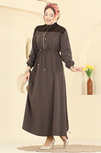 moda selvim Fermuar Detaylı Modal Elbise 2859SL432 Koyu Kahve - Thumbnail