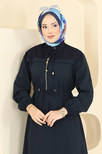 moda selvim Fermuar Detaylı Modal Elbise 2859SL432 Laci - Thumbnail