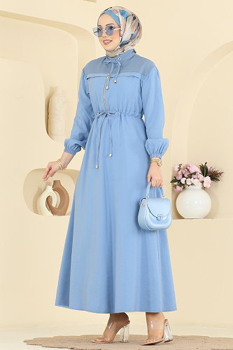 moda selvim Fermuar Detaylı Modal Elbise 2859SL432 Mavi - Thumbnail