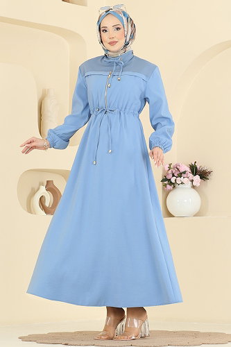 moda selvim Fermuar Detaylı Modal Elbise 2859SL432 Mavi - Thumbnail