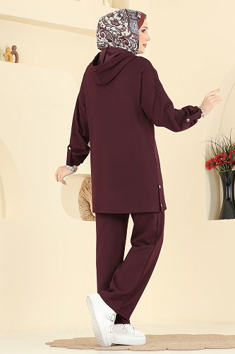 moda selvim Fermuar Detaylı Modal Takım 2748AYD574 Bordo - Thumbnail