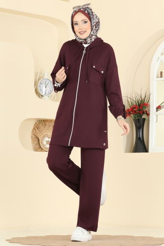 A.Y.D. - Fermuar Detaylı Modal Takım 2748AYD574 Bordo