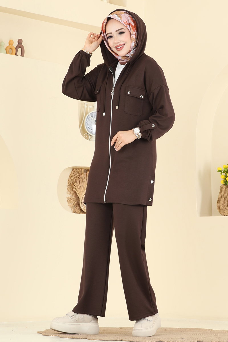 Fermuar Detaylı Modal Takım 2748AYD574 Kahve