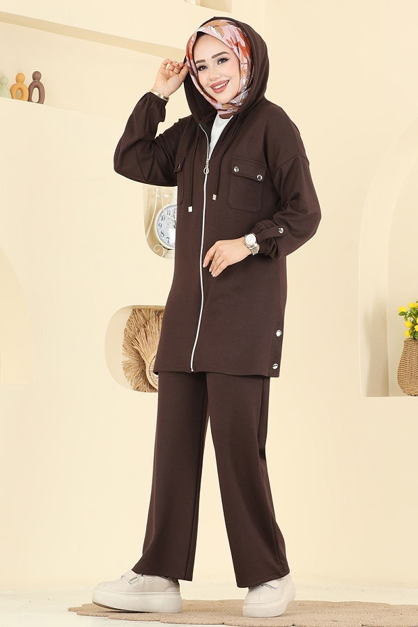 A.Y.D. - Fermuar Detaylı Modal Takım 2748AYD574 Kahve