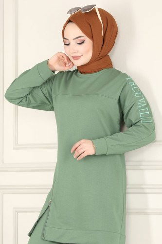 moda selvim Fermuar Detaylı Spor Takım 8680AYD574 Mint - Thumbnail