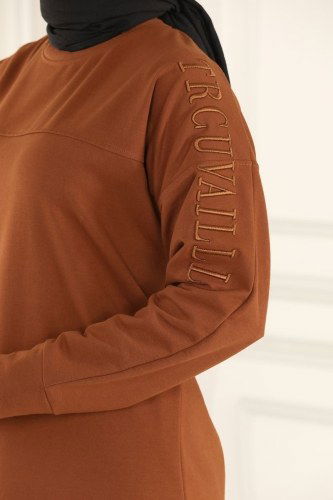 moda selvim Fermuar Detaylı Spor Takım 8680AYD574 Taba - Thumbnail