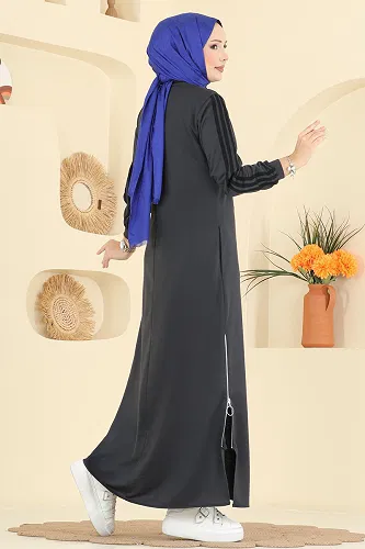 moda selvim Fermuar Yırtmaçlı İki İp Ferace 2762SL432 Antrasit - Thumbnail