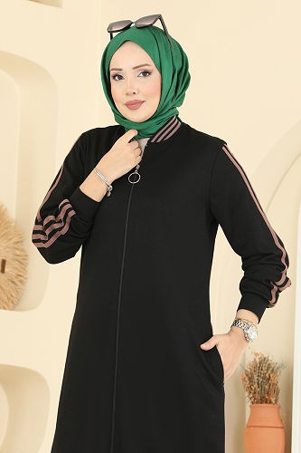 moda selvim Fermuar Yırtmaçlı İki İp Ferace 2762SL432 Siyah - Thumbnail